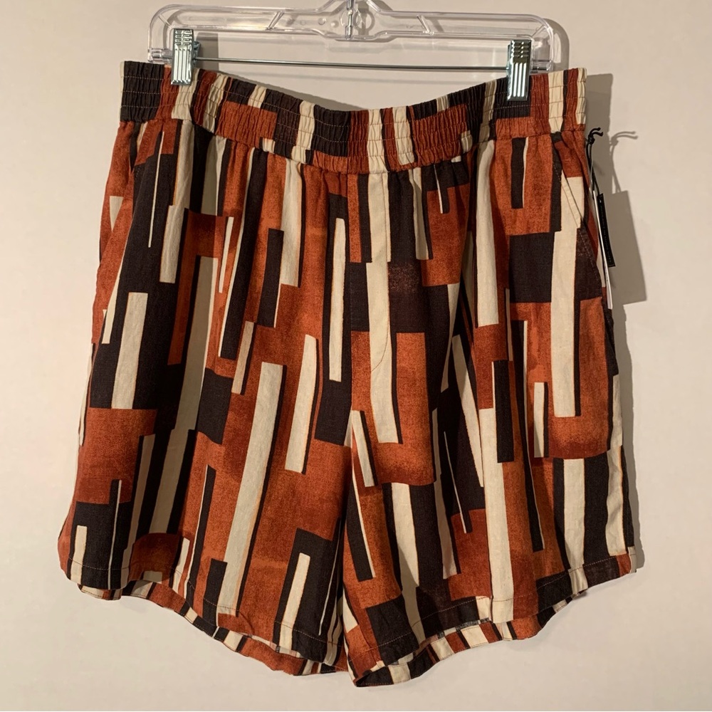 TREASURE & BOND Women Sz XL Linen Viscose  High-Rise Wide Leg Short Tribal Print